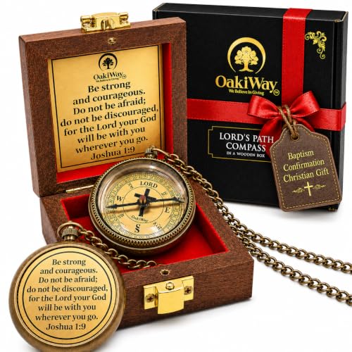 Christian Compass with Joshua 1:9 Scripture - Faith Gift for Men & Boys - Variation: Joshua 1:9