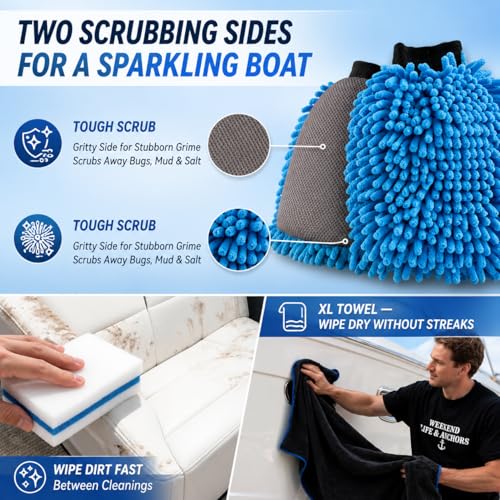5-in-1 Salt Remover Wash Kit for Boats and Vehicles - pH Neutral Marine Cleaner with Foam Sprayer, Towel, Mitt & Erasers