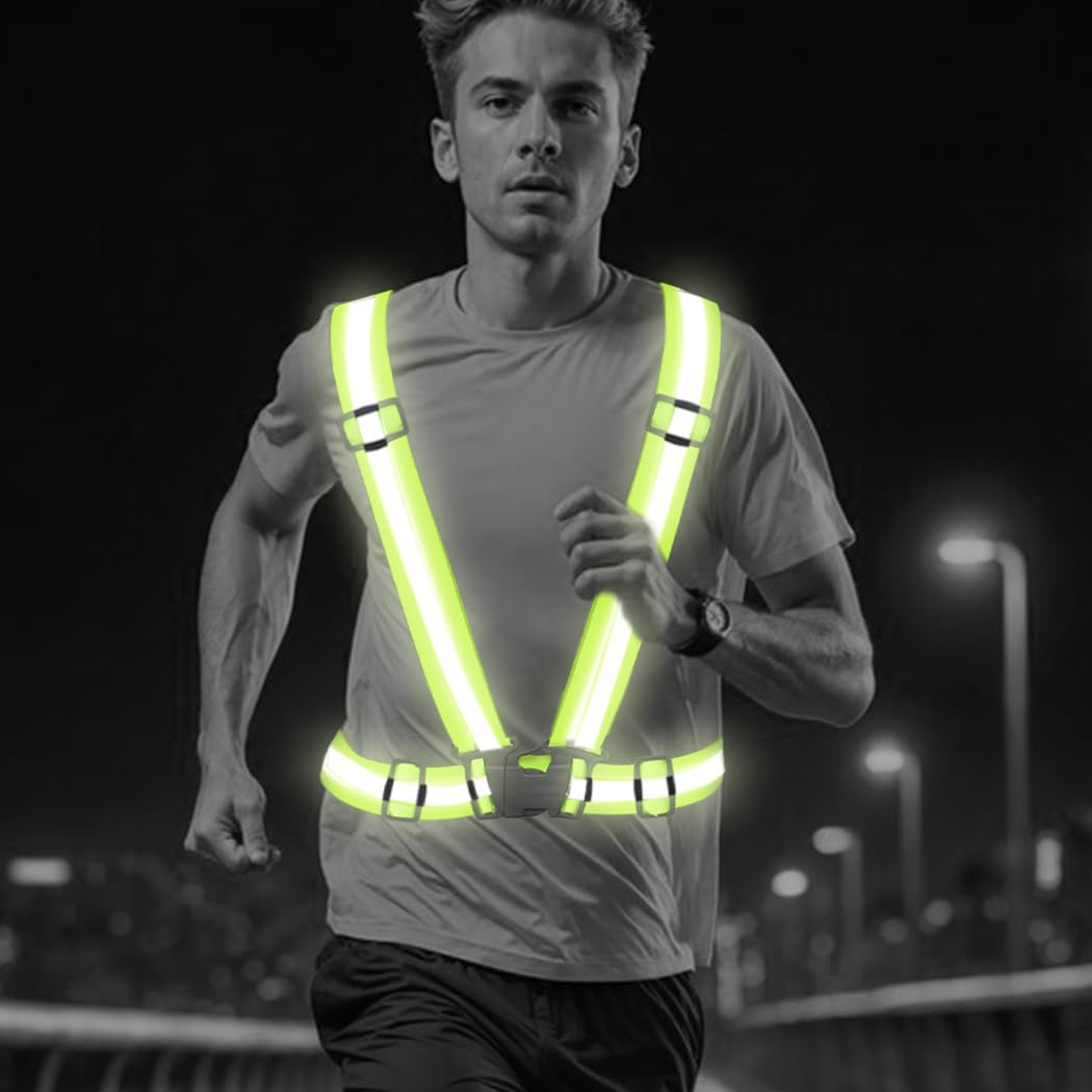 GEMILY Neon Green Vest Reflective High Visibility Safety Warning Vest Sparkly Adjustable Straps for Walking Jogging Cycling(Green)
