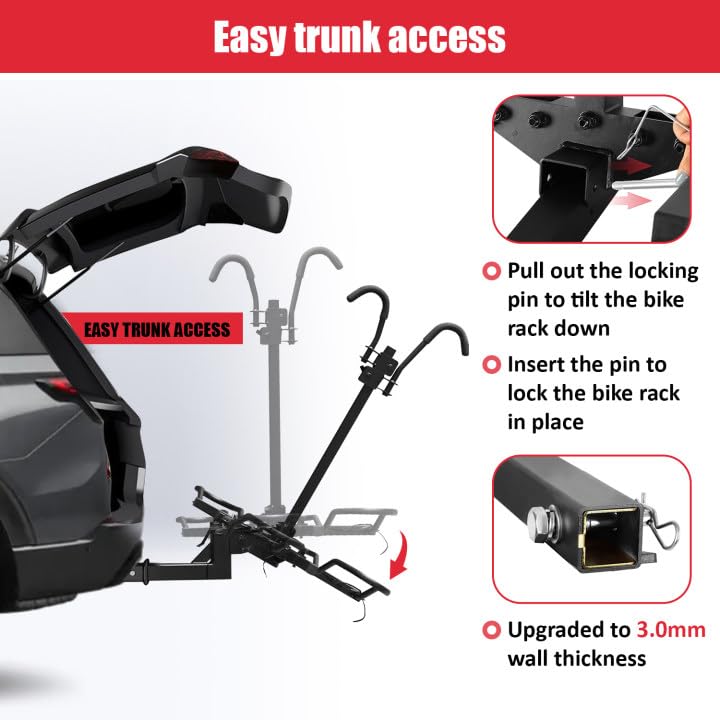 FORWODE Bike Rack Hitch Mount Platform Bike Rack, 2-Bike 200 lbs Capacity, Wobble-Free, Fits Up to 5" Fat Tires, 2" Receiver, E-Bikes & MTB (HBS12G)