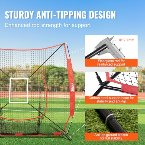 VEVOR Softball Practice Net, Portable Baseball Training Net for Hitting, Batting, Catching, Pitching - Backstop Equipment with Bow Frame, Carry Bag, Strike Zone, Batting Tee