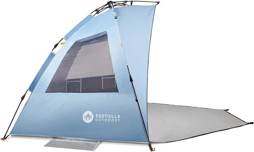 Easthills Outdoors Instant Shader Enhanced Deluxe XL Beach Tent Easy Set Up 4-6 Person Popup Sun Shelter 99" Wide for Family UPF 50+ Double Silver Coating with Extended Zippered Floor Pacific Blue