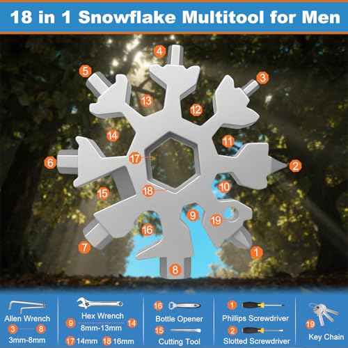 Stocking Stuffers For Men - 18 in 1 Snowflake Multitool for Men, Mens Gift for Christmas, Gift for Dad, Snowflake Bottle Opener/Screwdriver Kit/Wrench Kit, Durable and Easy To Carry
