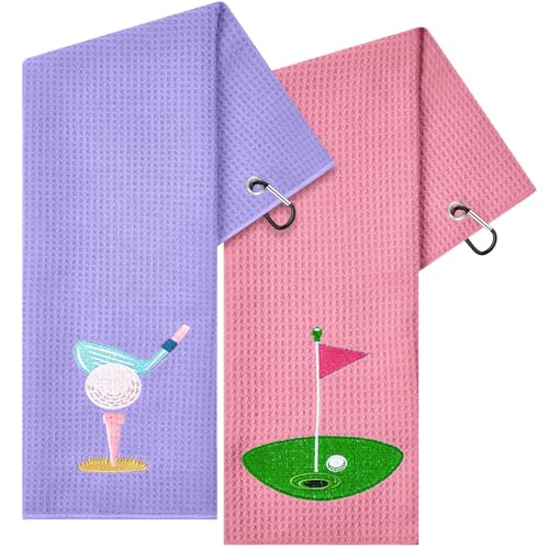 Golf Towels Microfiber Embroidered Ball Set - Pink Purple Elegant Style