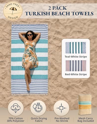 Oversized Turkish Beach Towels XL 39x71 Inches - Pack of 2 Old Glory Teal