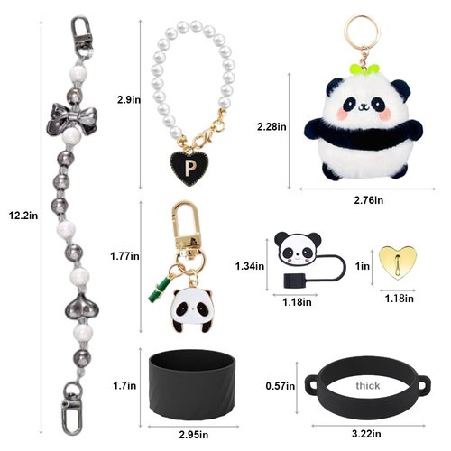 Lavenimary Stanley Cup Accessories Set Including Water Bottle Handle Strap, Siliocne Stanley Cup Boot, Siliocne Straw Cover, Stanley Charms for Stanley Cup 40oz & 30oz Tumbler (Panda)
