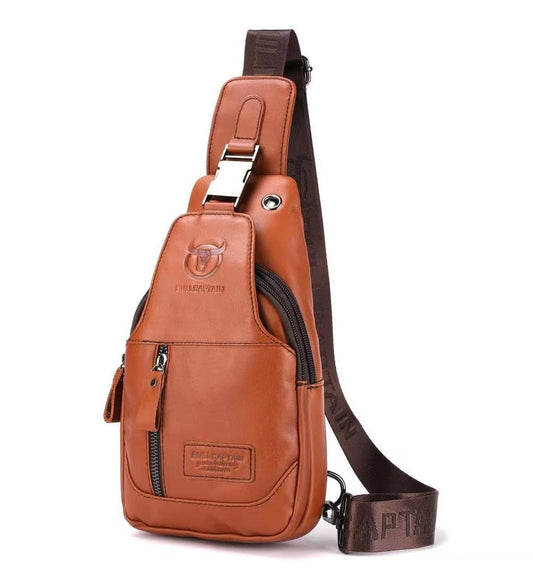 BULLCAPTAIN Sling Bag Genuine Leather Crossbody Backpack Outdoor Travel Chest Bag Daypack (095-Brown3)