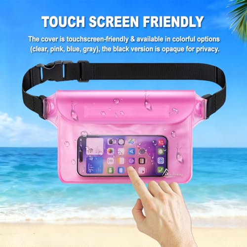 Waterproof Fanny Pack Dry Bag Phone Pouch for Beach Swimming Kayaking Black+Pink