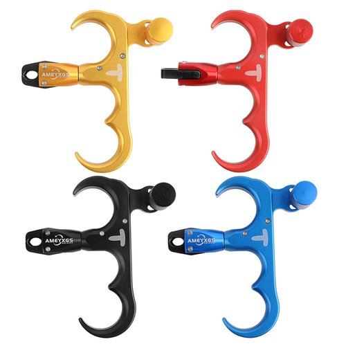 SHARROW Compound Bow Release Aid and D Loop 360° Rotatable Thumb Release Aluminium Alloy 3 Finger Thumb Trigger for Right Hand and Left Hand Compound Bow Accessory (Red)