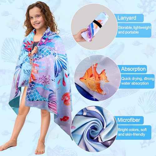 MelonBoat Mermaid Microfiber Beach Towel: Extra Large Quick Dry Beach Towel for Travel, Sand Free Super Absorbent, Thin Lightweight Compact for Kids Girls Trip Vacation Beach Bath Camping Pool Swim