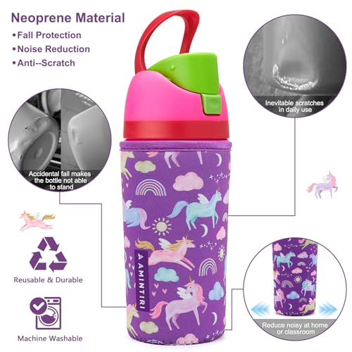 Unicorn World Kids Water Bottle Sleeve for Owala 16 oz - Neoprene Cover for Boys Girls