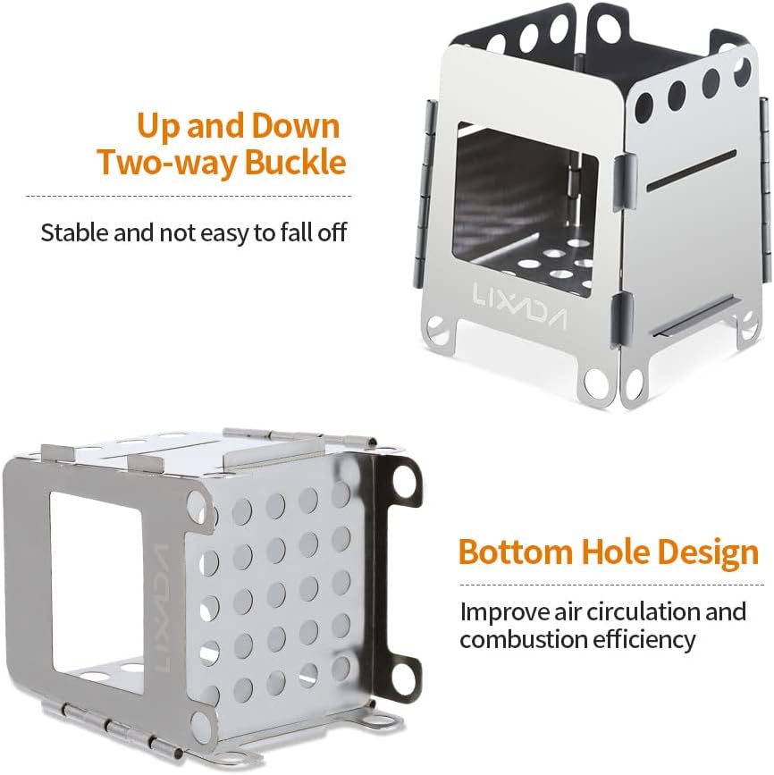 Portable Stainless Steel Wood Burning Camping Stove - Lightweight Folding Backpacking Grill for Hiking, BBQ, and Outdoor Adventures