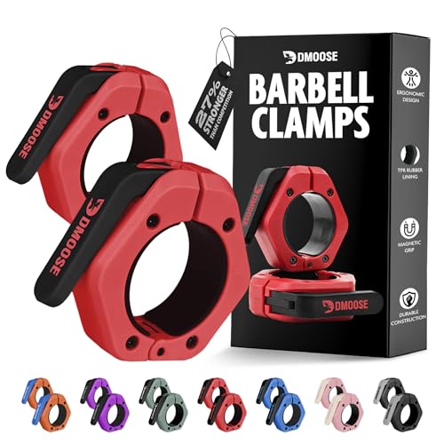 DMoose Fitness Magnetic Barbell Clips 2 Inch Red - Quick Release Weight Collars