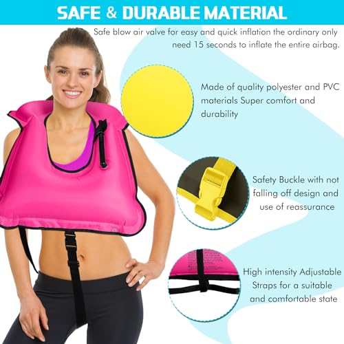 Adult Inflatable Swim Vest Jacket with Adjustable Straps - Yellow, Rose Red, Black, Blue | Portable Water Safety Vest