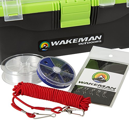 Fishing Tackle Box Kit with 55 Pieces for Anglers, Includes Hooks, Sinkers, Lures, and Line