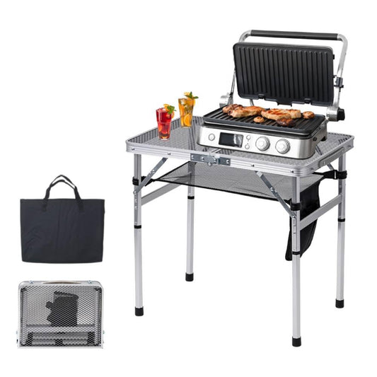 Japard Folding Grill Table, 2 x 1.3 FT Lightweight Height Adjustable Aluminum Table with Mesh Desktop and Mesh Bag for Outdoor Camping Picnic BBQ (Silver, small (23" x 15"))