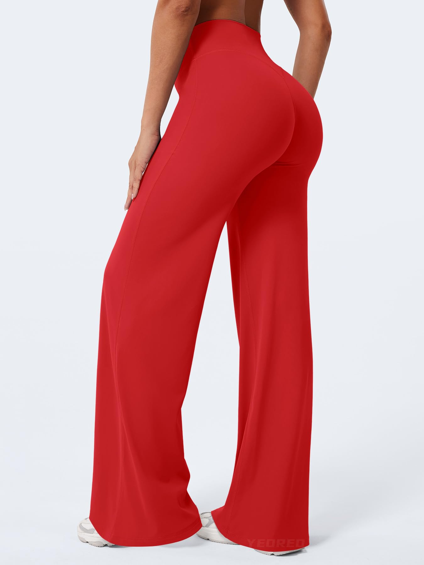 YEOREO Workout Leggings Womens No Front Seam Straight Leggings 33" High Waist Buttery Eddiy Gym Yoga Pants Red M