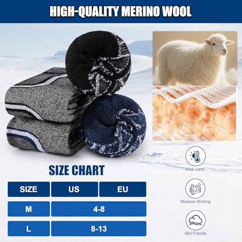 Merino Wool Ski Socks Women Men,2 Pairs Knee High Winter Warm Skiing Socks Performance Thermal Snowboarding Socks