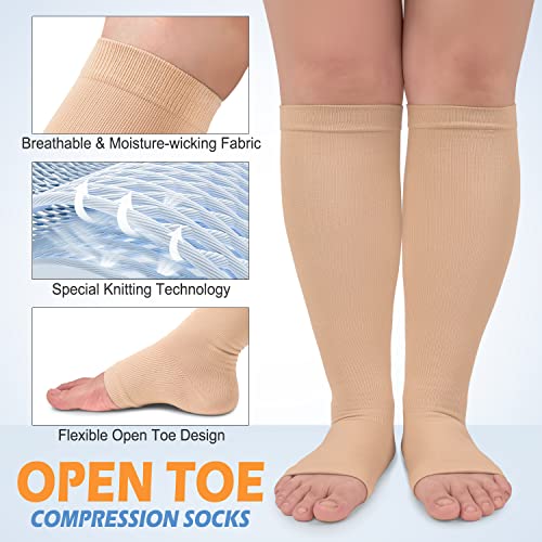 Large-X-Large Toeless Compression Socks for Men & Women Knee High Stockings Beige