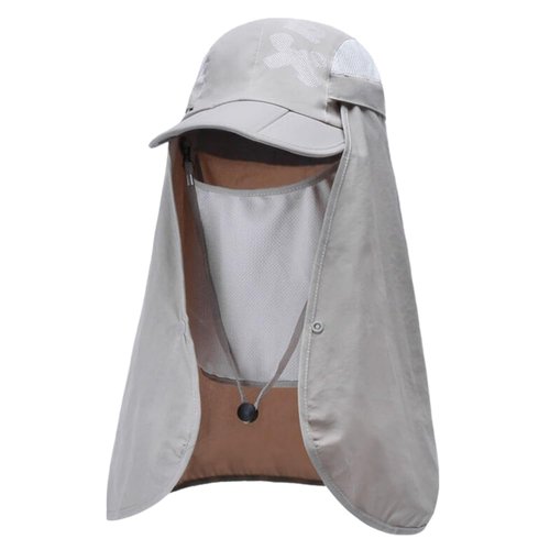 Dawfold Fishing Hat Sun Cap for Men Women, UPF 50+ Sun Protection Hat Foldable Cap with Mesh Face Neck Flap Windproof Strap Light Grey