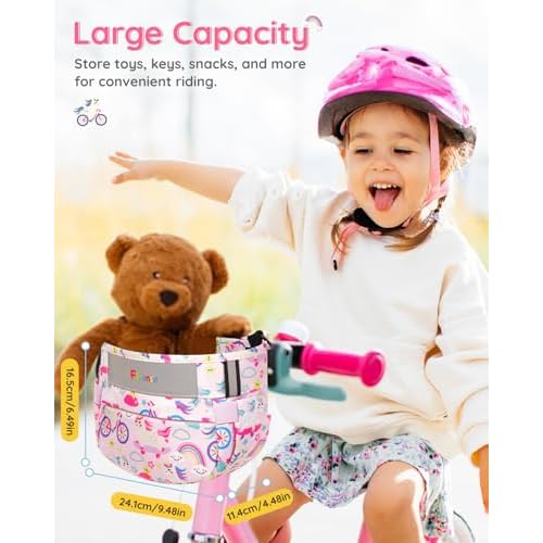 Kids Bike Basket, Bicycle Basket Front Handlebar, Waterproof Cute Fabric Children's Bike Basket, Kids Bike Accessories Fit Most Boys, Girls, Toddlers Bike or Scooter, Easy to Install