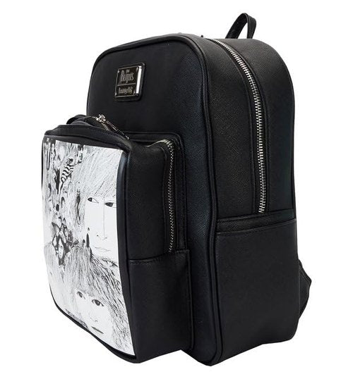 Loungefly Beatles Revolver Album Cover Mini Backpack with Record Coin Bag, Black, White