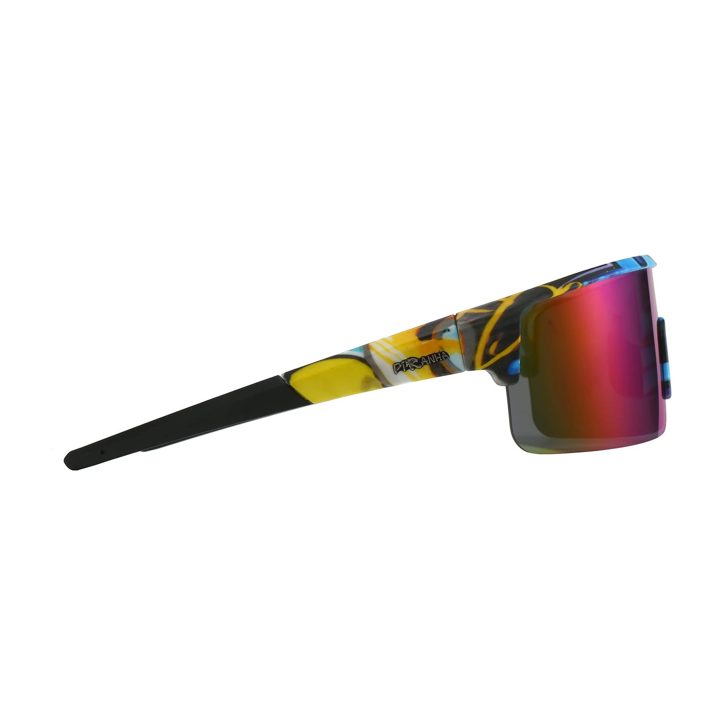 Piranha Eyewear Graffiti Shield Sports Sunglasses with Large Multicolor Mirror Lens