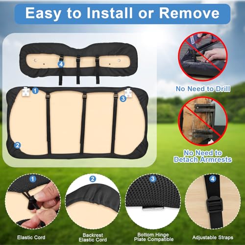 Golf Cart Seat Covers Set - Black Breathable Polyester Mesh for EZGO Yamaha Club Car