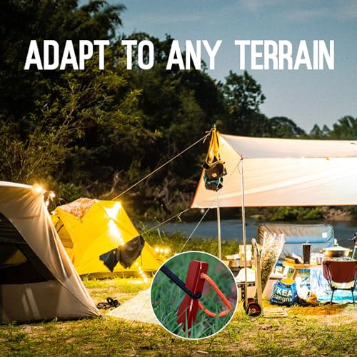 Grassman 7 Inch 16 Pack Tent Stakes - Heavy Duty Aluminium Ground Pegs with Reflective Loop, Red