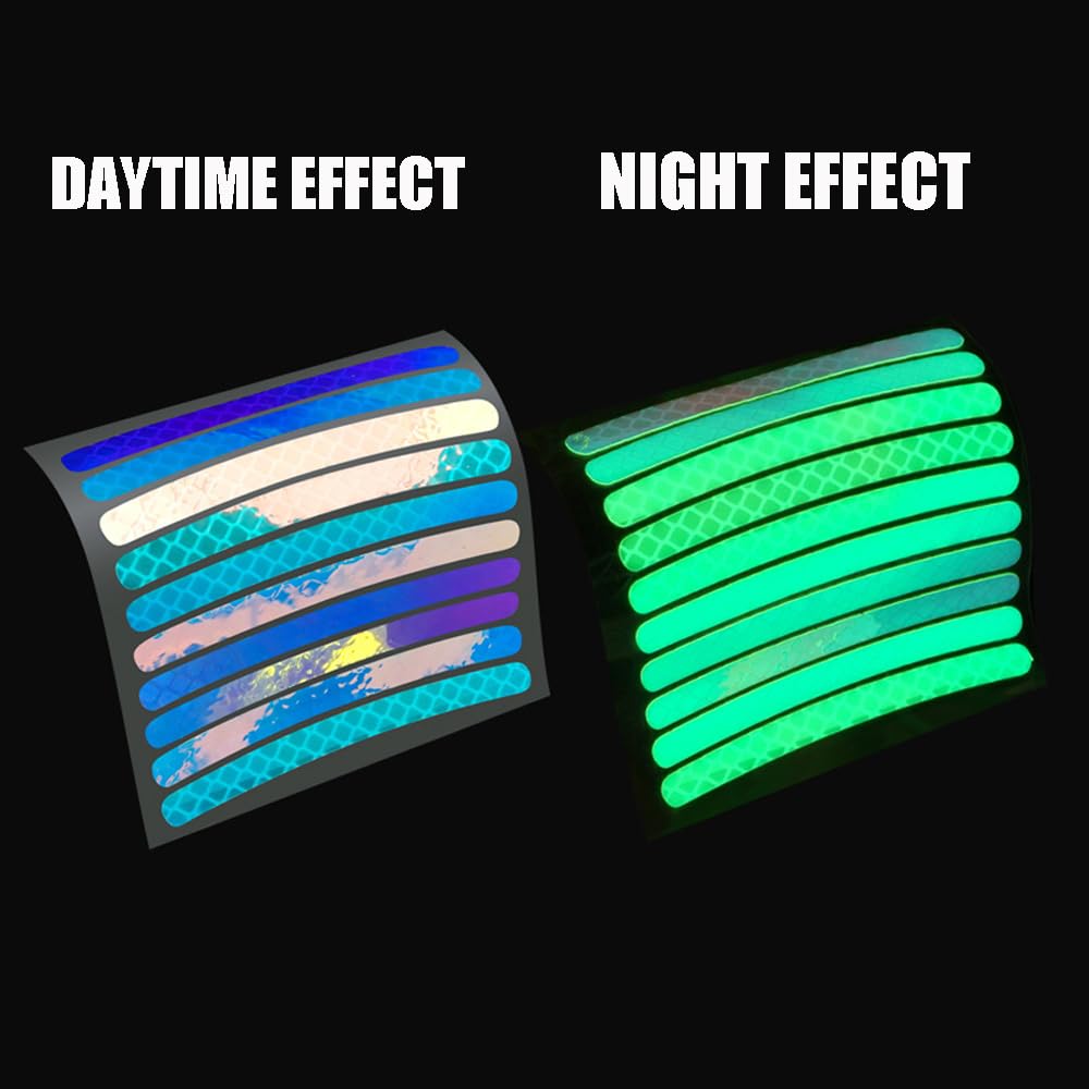 40 Pcs 2.76'' Reflective Wheel Rim Stripe Decal Sticker for Motorcycle, Car, Cycling, Bike - Night Safety Decoration, Universal Rim Reflective Stickers - Laser