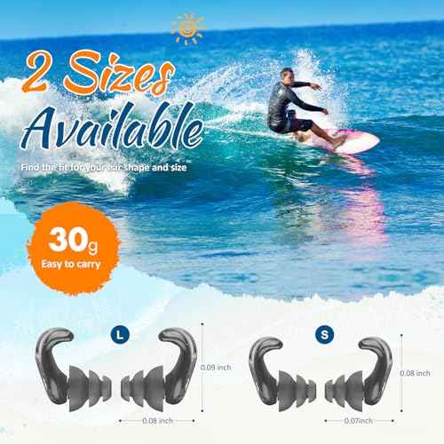 Swimming Ear Plugs, 2 Pairs Swimmers Earplugs for Adults Teens- Block Water Out, Ultra Soft, Custom Fit, Water Protection Reusable Plugs for Sailing Surfing Parasailing Diving Shower, Black