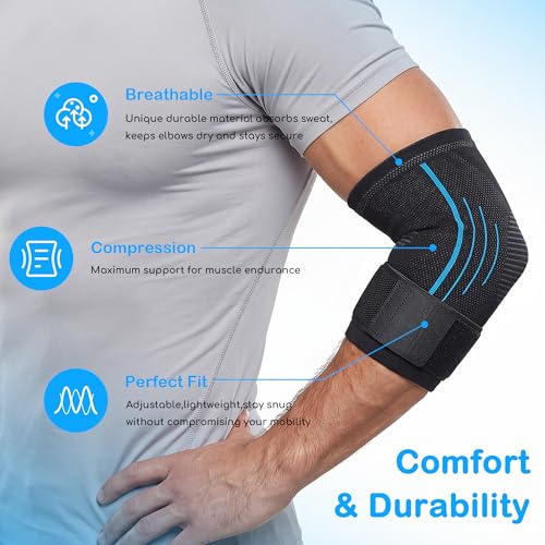 Blue Tennis Elbow Brace Support Sleeve for Tendonitis & Pain Relief - Size L