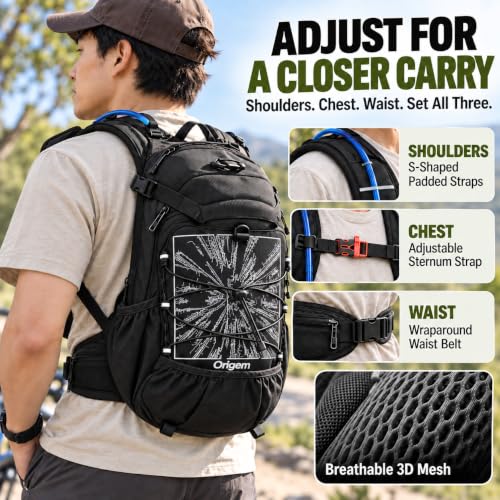 22L Hiking Hydration Backpack with 3L Water Bladder & Rain Cover for Men Women