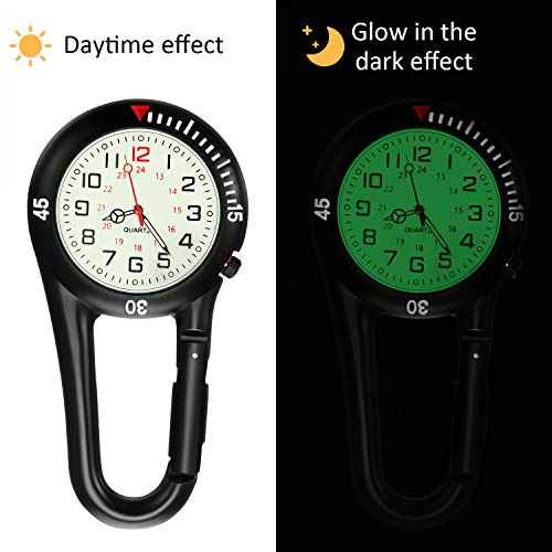 Hicarer 2 Pieces Clip on Quartz Watch Backpack Fob Belt Glow in The Dark Unisex Pocket Watch with White Dial for Doctors Nurses Outdoor Activities
