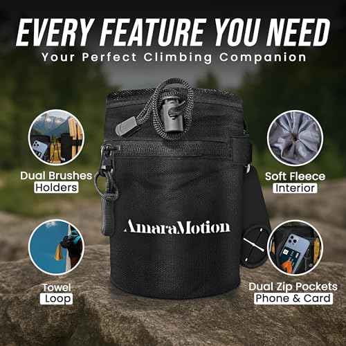 Chalk Bag for Rock Climbing ? Rip-Stop Water-Resistant Nylon, Stiffened Rim Secure Drawstring Climbing Chalk Bag With 2 Zipper Pockets, 2 Brush Holders, Towel Loop & Bonus Carabiner - Bouldering & Gym