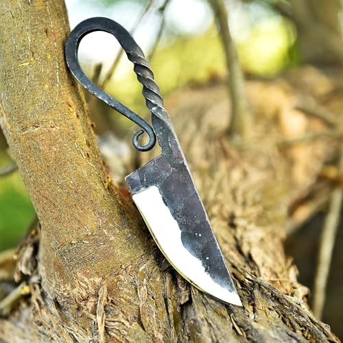 Hand Forged Celtic Pocket Knife - 6 Inch Viking Fixed Blade Hunting Knife with Leather Sheath – Medieval Style, High Carbon Steel, Antique Collector Gift - Forging Knife-1