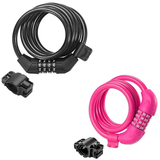 Titanker 2PCS Black Bike Cable Lock (8mm+12mm), 4 Feet Bike Cable Lock Basic Self Coiling Kids Bike Lock Combination with Complimentary Mounting Bracket
