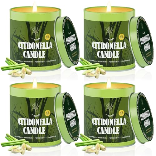 Outdoor Citronella Candle Set 4 Pack - 9oz Mosquito Repellent with Essential Oils