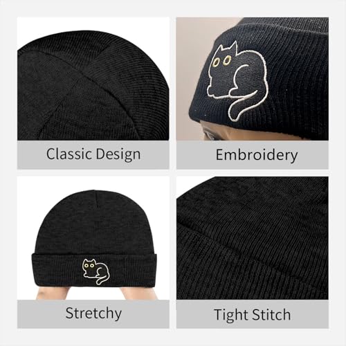 Embroidery Beanie Hat,Winter Warm Knit Cuffed Skull Cap for Men Women