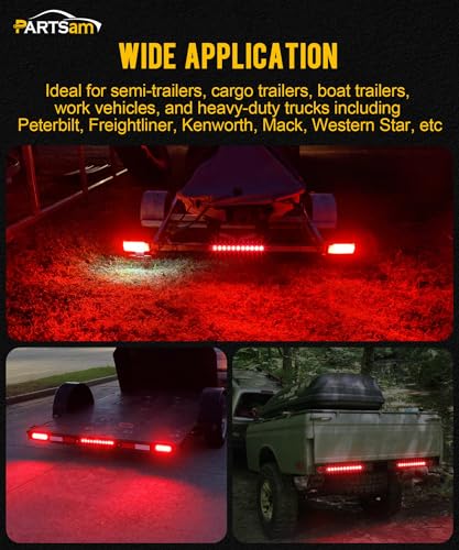 Partsam 4 Pack 15-Inch Red Waterproof Sealed LED Brake and Turn Signal Light Bar - DOT Compliant