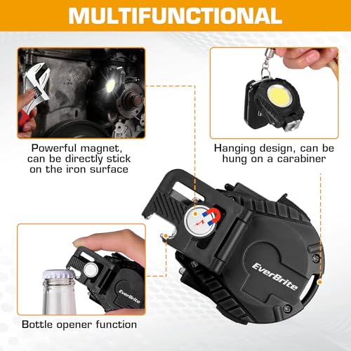 EverBrite COB Keychain Work Light, 2 Pack Rechargeable Keychain Light with Sensor Mode, Mini Magnetic Key Chain Light with 180¡Æ Rotatable Bracket, Bottle Opener, Clip - for Hiking, Camping, 6 Modes