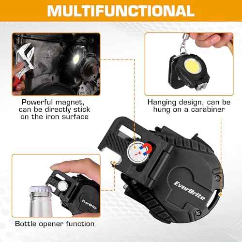 EverBrite COB Keychain Work Light, 2 Pack Rechargeable Keychain Light with Sensor Mode, Mini Magnetic Key Chain Light with 180¡Æ Rotatable Bracket, Bottle Opener, Clip - for Hiking, Camping, 6 Modes
