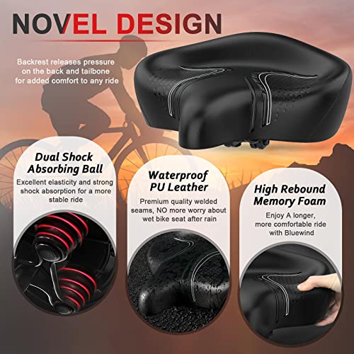 Bluewind Oversized Bike Seat with Backrest Black - Comfort Saddle for E-Bikes & Stationary Bikes