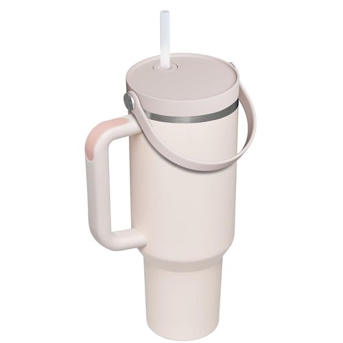 CHEETAH 40 oz Replacement Lid for Stanley Cup Quencher H2.0 FlowState Tumbler,with Easy Carry Soft Silicone Handle and Straws,Insulated Plastic Spill Leak Proof Straw Lid (Rose Quartz)