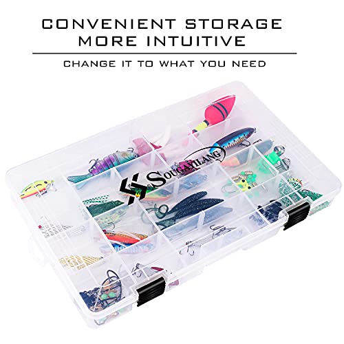 Sougayilang 3700 Fishing Tackle Trays - 14x8.7x1.8 Inch Plastic Storage Organizer with Removable Dividers - 2 Pack