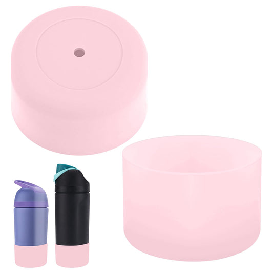 2pcs Silicone Boot for Owala Kids Water Bottle 16oz/14oz, Anti-Slip Water Bottle Cover Sleeve Anti-Dent Bottom Protector Wraps Compatible with Owala Kids Stainless Steel Bottle Accessories(Light Pink)