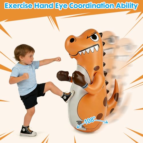 Inflatable Dinosaur Punching Bag for Kids - 47-Inch Bounce-Back Toy for Ages 3-14