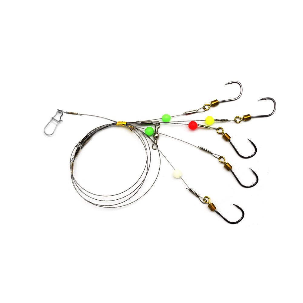 Fishing Hook with Leader,5 Hooks Fishing Rig-7 Strands Nylon Coated Fishing Leader with Swivle,Snap,Hooks