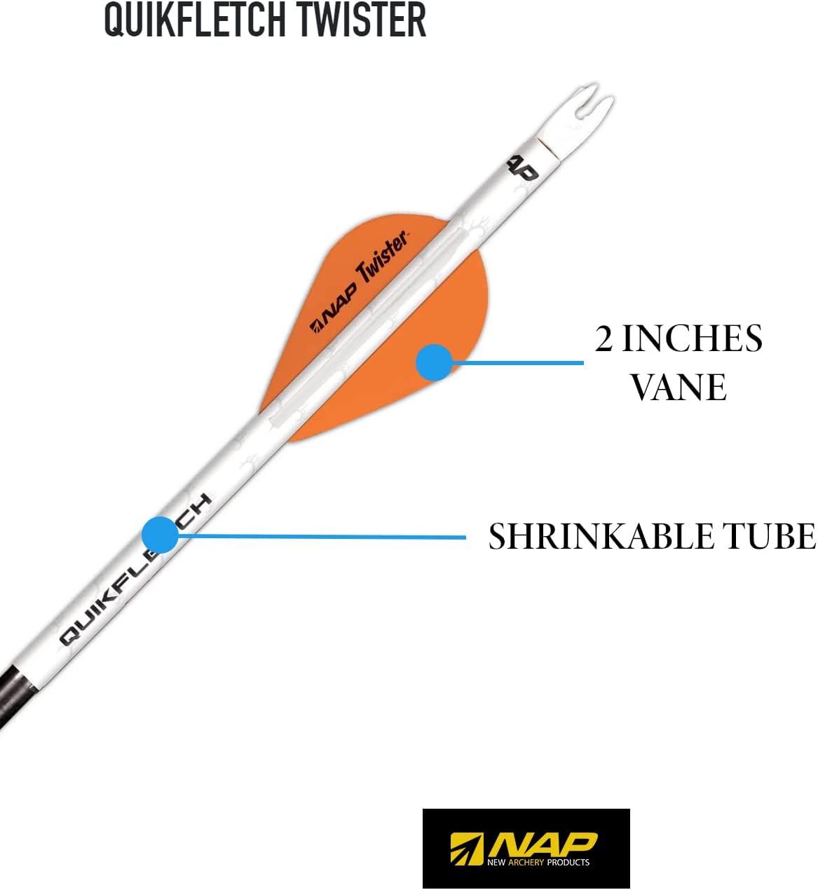 New Archery Products Quikfletch Twister 2" 3-Vane Stabilizing Fletching for Increased Accuracy of Compound Bow Arrows & Crossbow Bolts - 6 Pack
