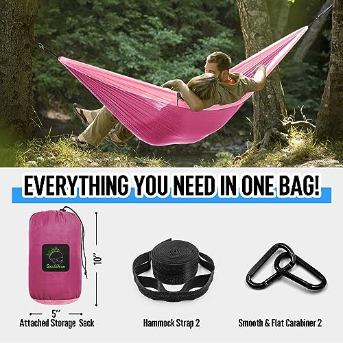 Pink Double Camping Hammock with Tree Straps - Portable Lightweight Nylon Parachute for Indoor Outdoor Travel